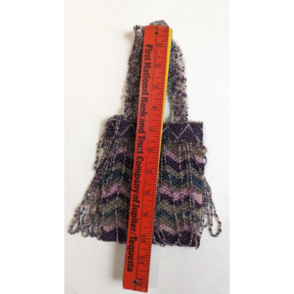 Beaded Purse Woven Small 6 Inch Handbag Multicolor Purple Silver Chevron Bead De - Picture 6 of 10